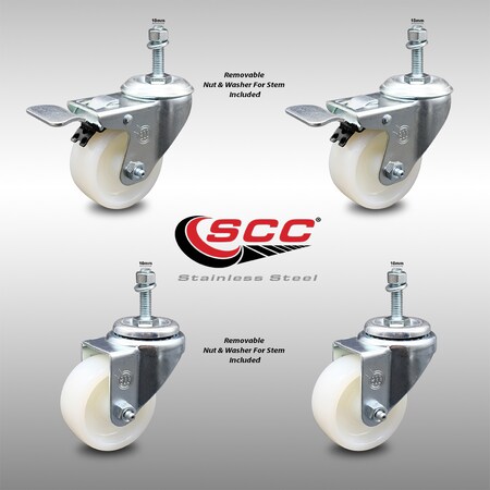 Service Caster 3 Inch SS Nylon Wheel 10mm Threaded Stem Caster Total Lock Brake SCC, 2PK SCC-SSTSTTL20S314-NYS-M1015-2-S-2